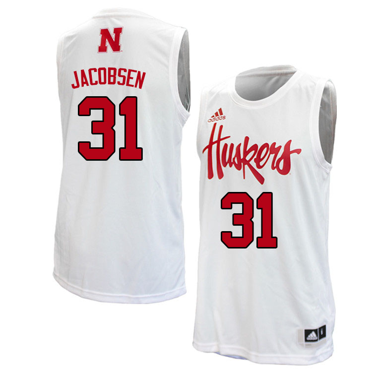 Men #31 Cale Jacobsen Nebraska Cornhuskers College Basketball Jerseys Sale-White - Click Image to Close